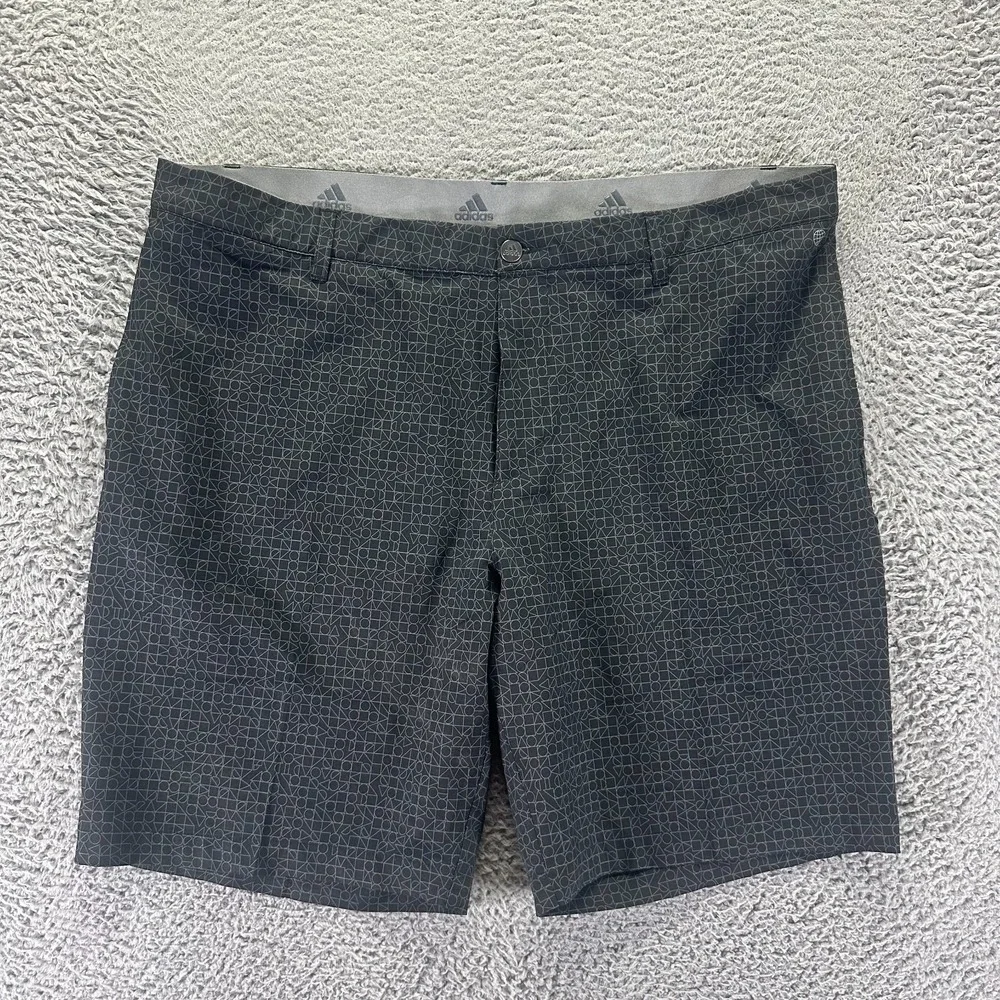 Adidas Shorts Mens 42 Black Geometric Polyester Golf Performance Sports Stretch